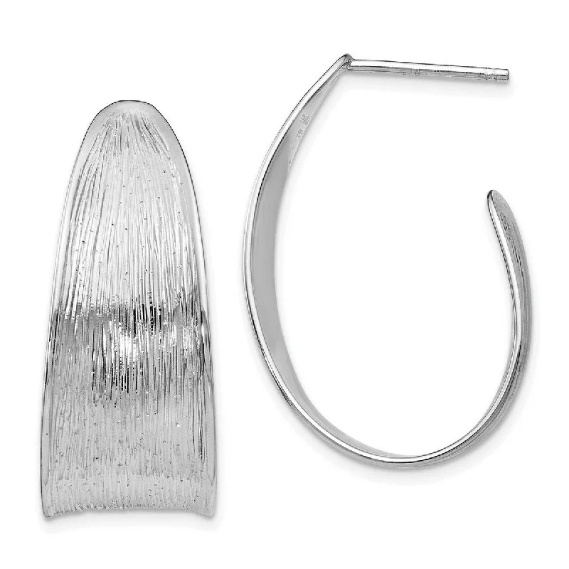 Curata 925 Sterling Silver 29.5x12.46mm Textured Concave J Hoop Earrings