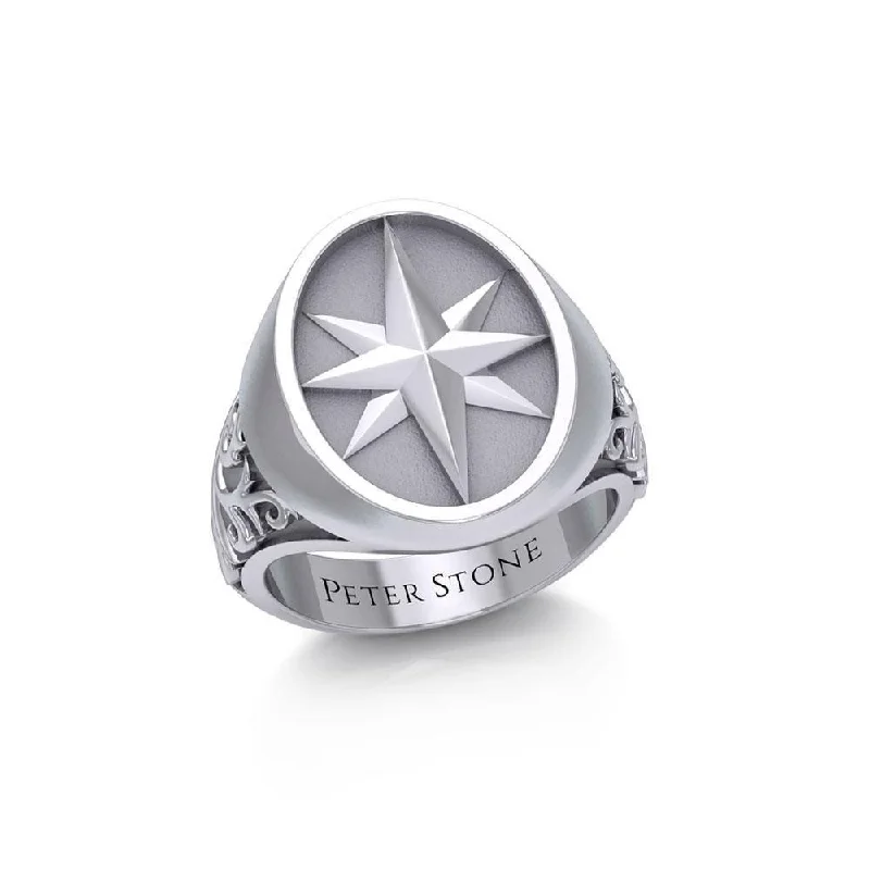 Compass Silver Signet Men Ring TRI1964