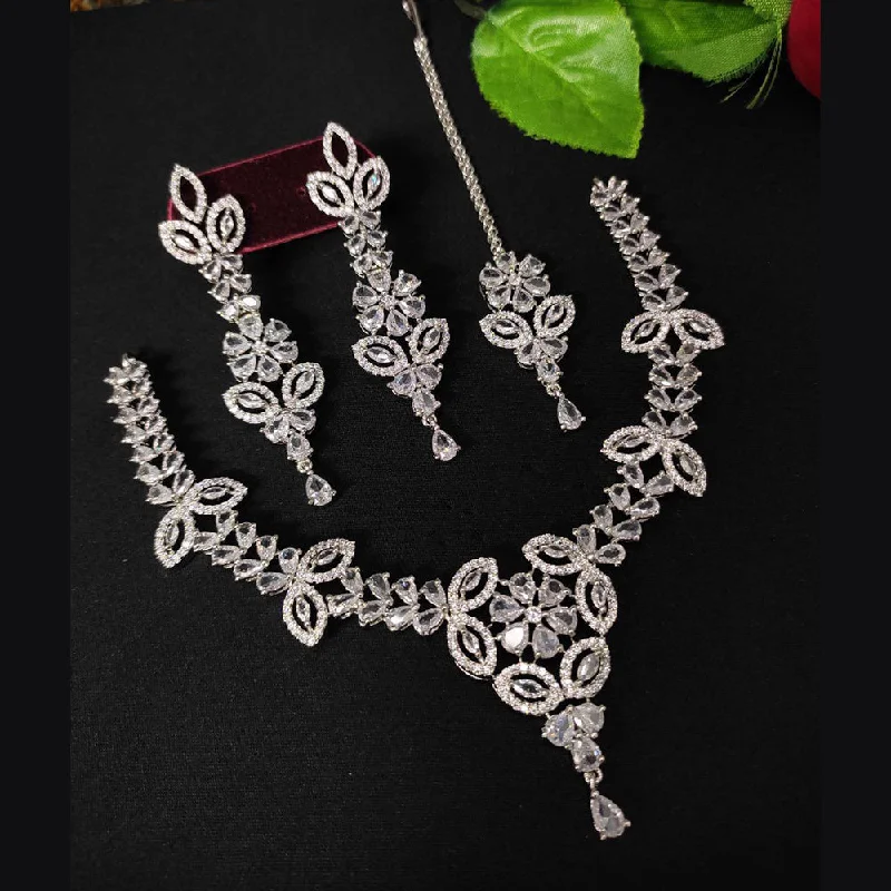 Aamrapali Silver Plated AD Necklace Set