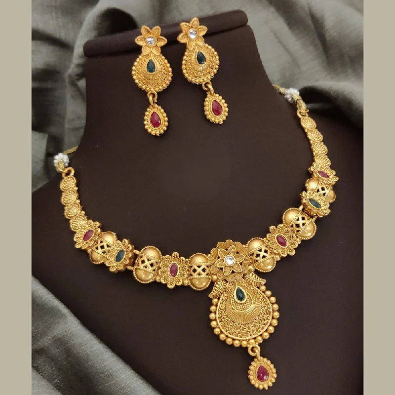 FS Collection Gold Plated Pota Stone Necklace Set