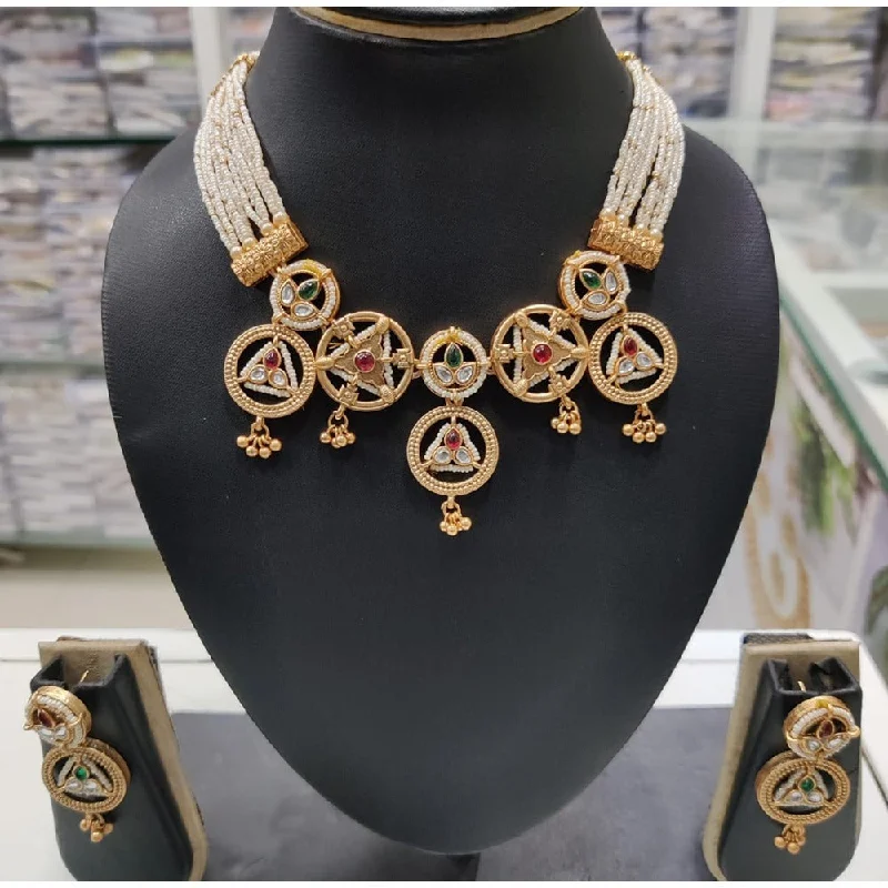 Akruti Collection Gold Plated Pota Stone Choker Necklace Set