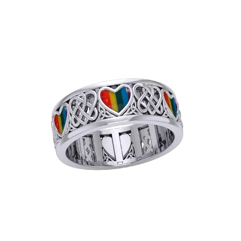 Celtic Hearts Spinner Ring with Inlay Stone TR3694