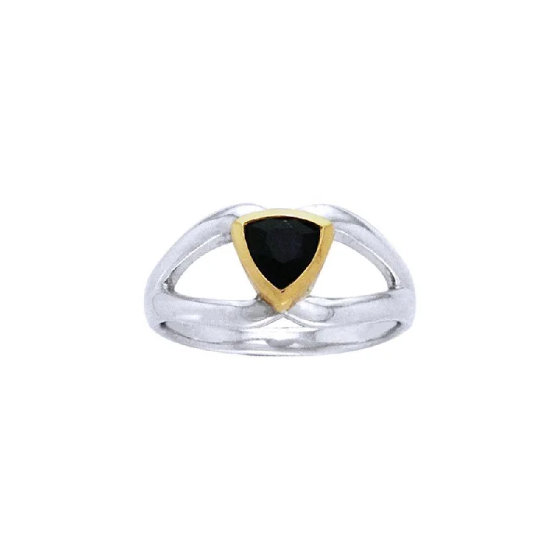 Black Magic Triangle Solitare Silver & Gold Ring MRI474