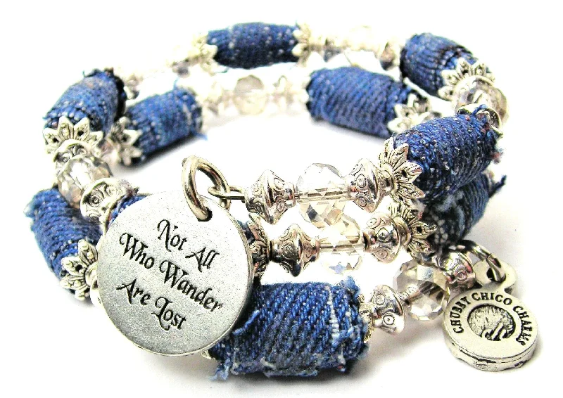 Not All Who Wander Are Lost Blue Jean Beaded Wrap Bracelet