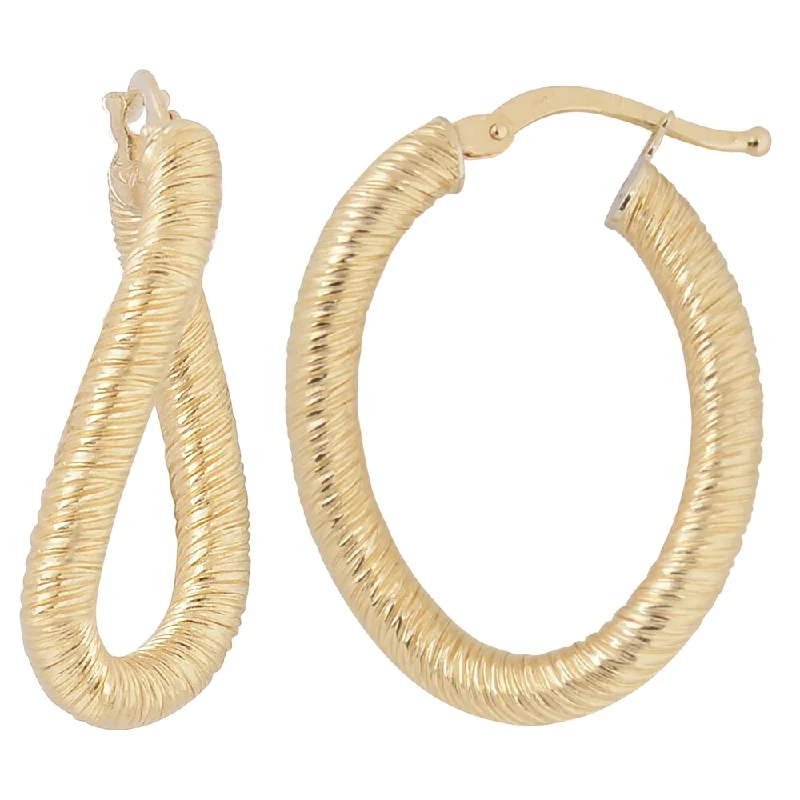 Fremada Italian 14k Yellow Gold Textured Finish Oval Hoop Earrings