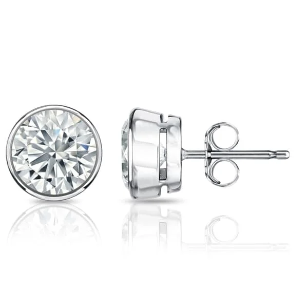 Auriya 14k Gold GIA Certified 6 carat TDW Bezel Set Round Diamond Stud Earrings