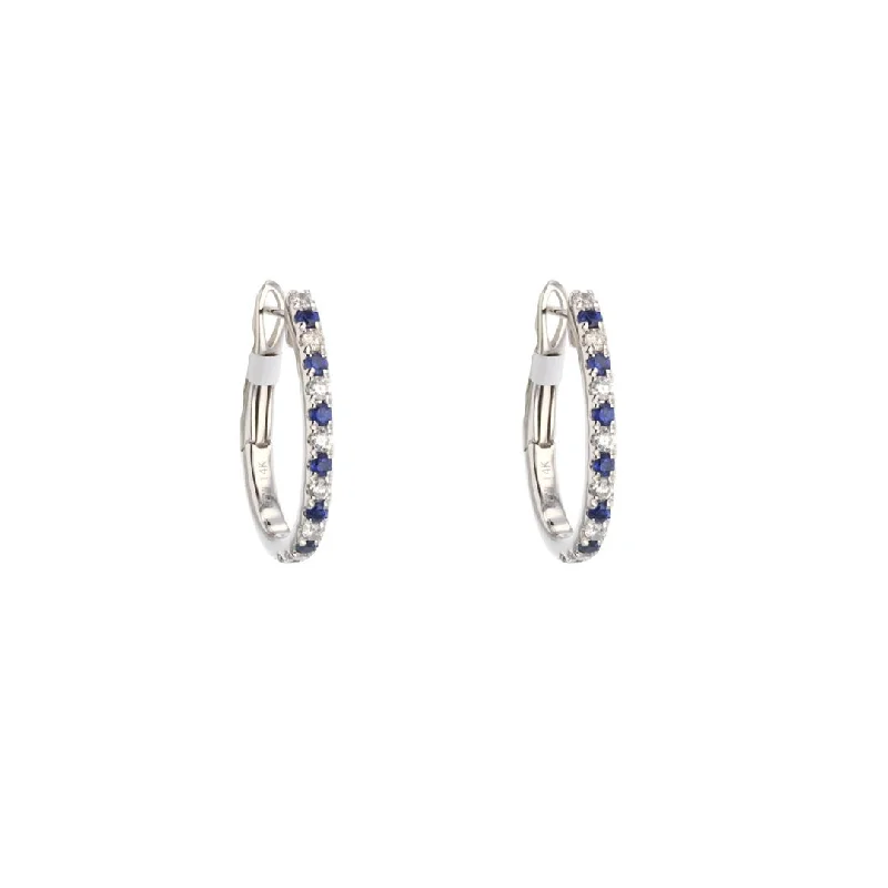 Blue Sapphire & Diamond Hoop Earrings