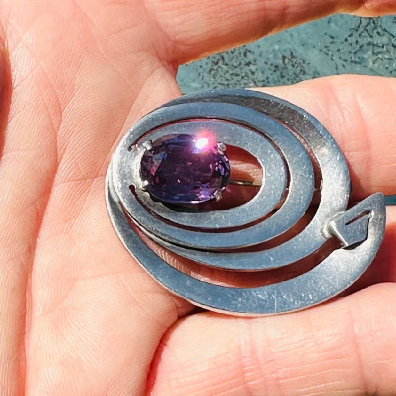 Vintage Mid-Century Mexican Sterling Silver & Alexandrite Pin