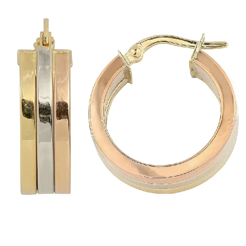 Fremada 10k Tri-color Gold 6x15-mm Triple Hoop Earrings