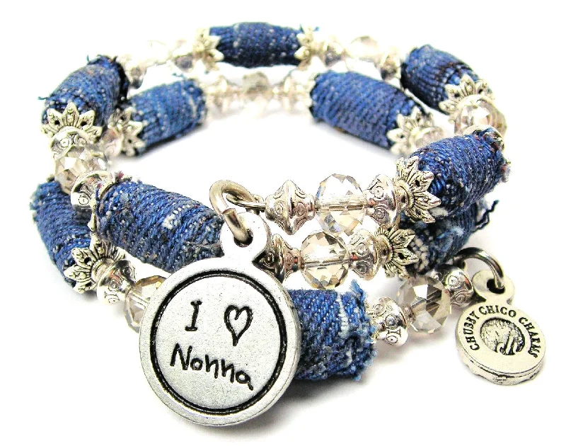 I Love Nonna Child Handwriting Blue Jean Beaded Wrap Bracelet