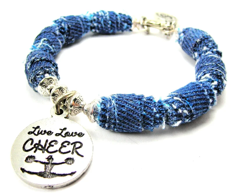 Live Love Cheer Blue Jean Beaded Toggle Bracelet