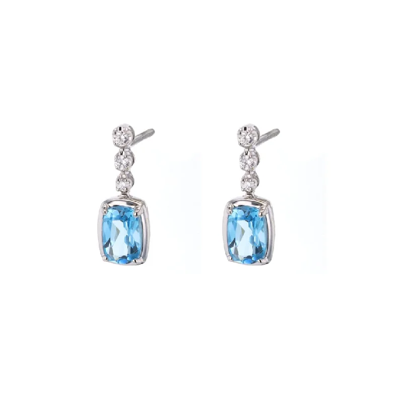 Blue Topaz & Diamond Drop Earrings