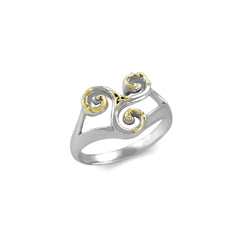 An elegant threefold symbolism of Celtic Triquetra ~ Sterling Silver Ring with 18k Gold Accent MRI660