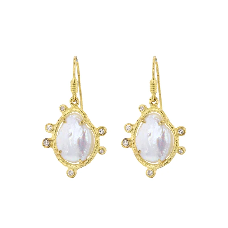 Pearl & Diamond Drop Earrings