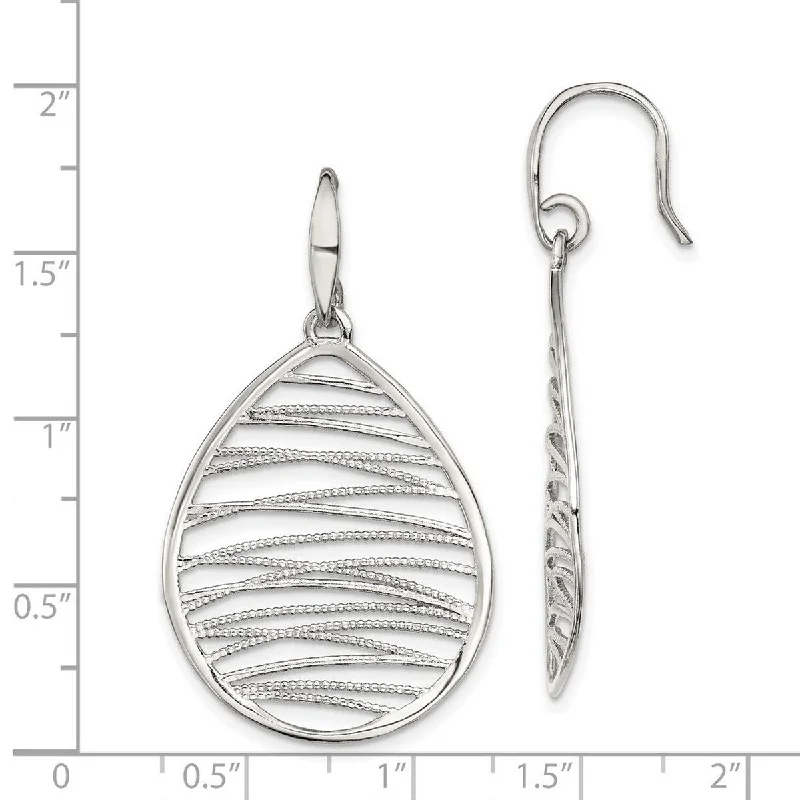 Curata 925 Sterling Silver 44x26mm Textured ZigZag Tear Drop Hook Earrings