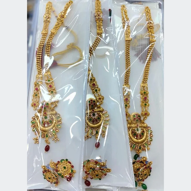 Kavita Art Gold Plated Pota Stone Long Necklace Set ( Assorted Desing Piece -1)