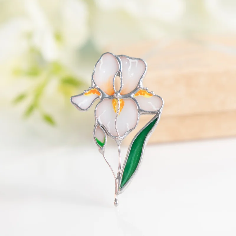 White Iris Flower Brooch