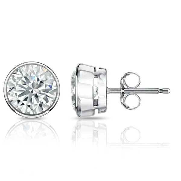 Auriya 4ctw Round Diamond Stud Earrings Bezel-set Platinum - GIA Certified