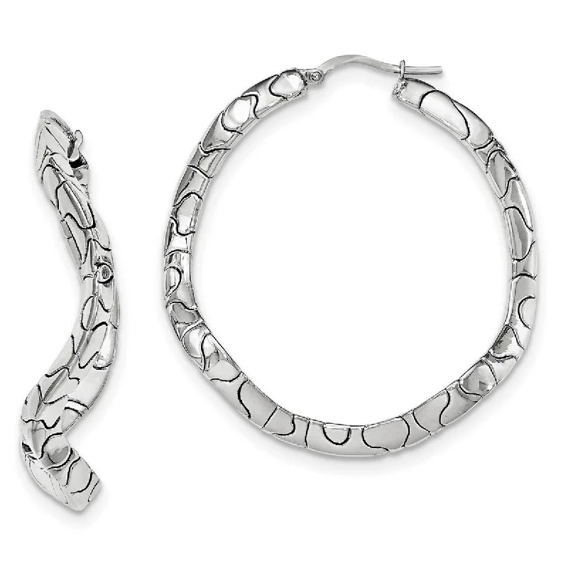 Curata 925 Sterling Silver 43x6mm Textured Wavy Hoop Earrings