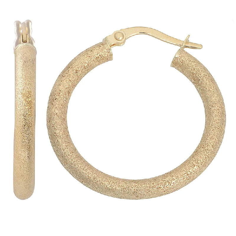 Fremada Italian 14k Yellow Gold 3x20-mm Glass Blast Finished Round Hoop Earrings