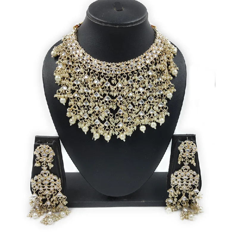 Gehana Mahal Gold Plated Kundan And Pearl Necklace Set