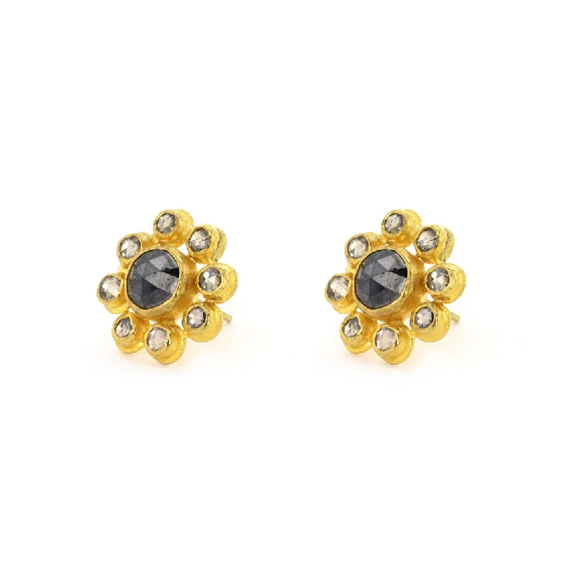 Black Diamond Flower Earrings