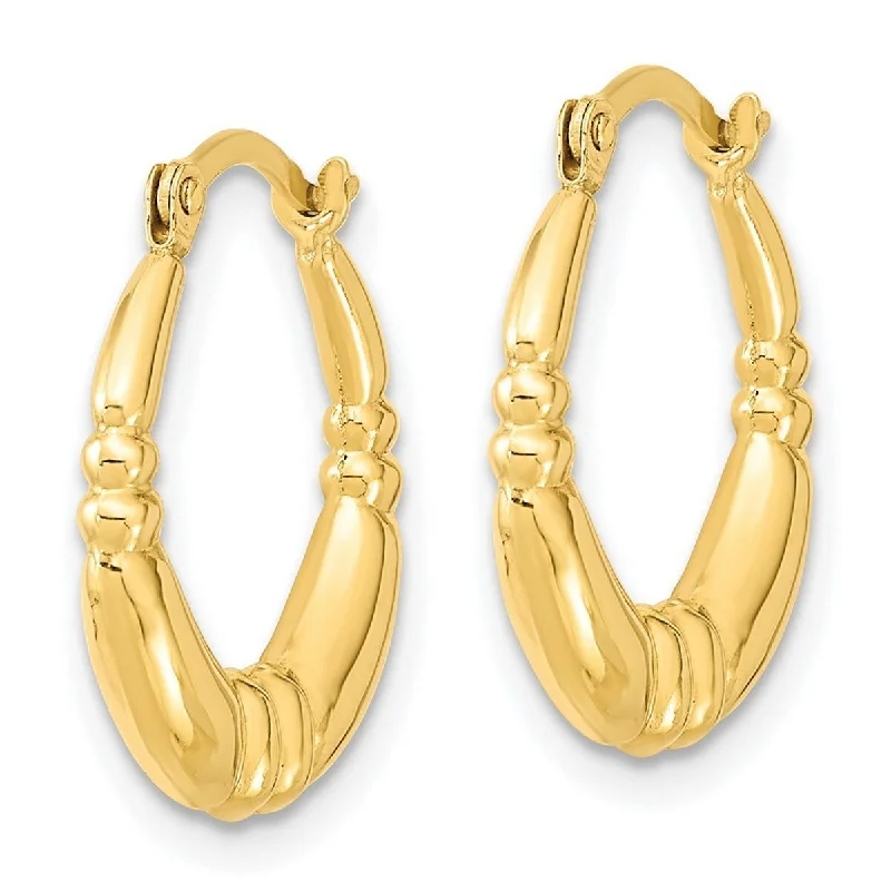 Curata 10k Yellow Gold 17.96x2.68mm Polished Ribbed Station Hoop Earrings