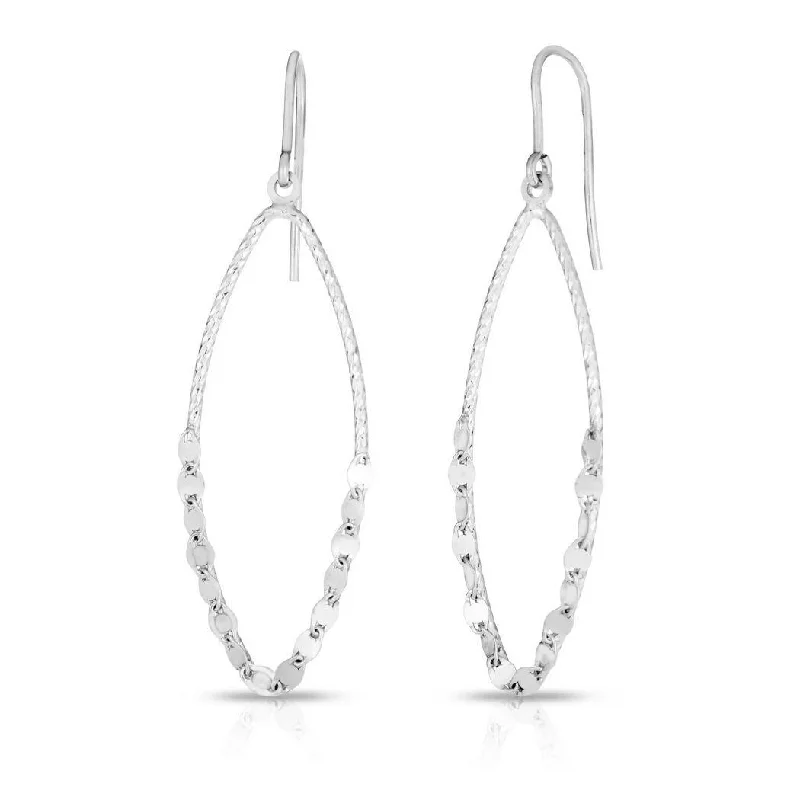 Curata 925 Sterling Silver Rhodium 60x18mm Textured Marquise Dangle Hook Earrings