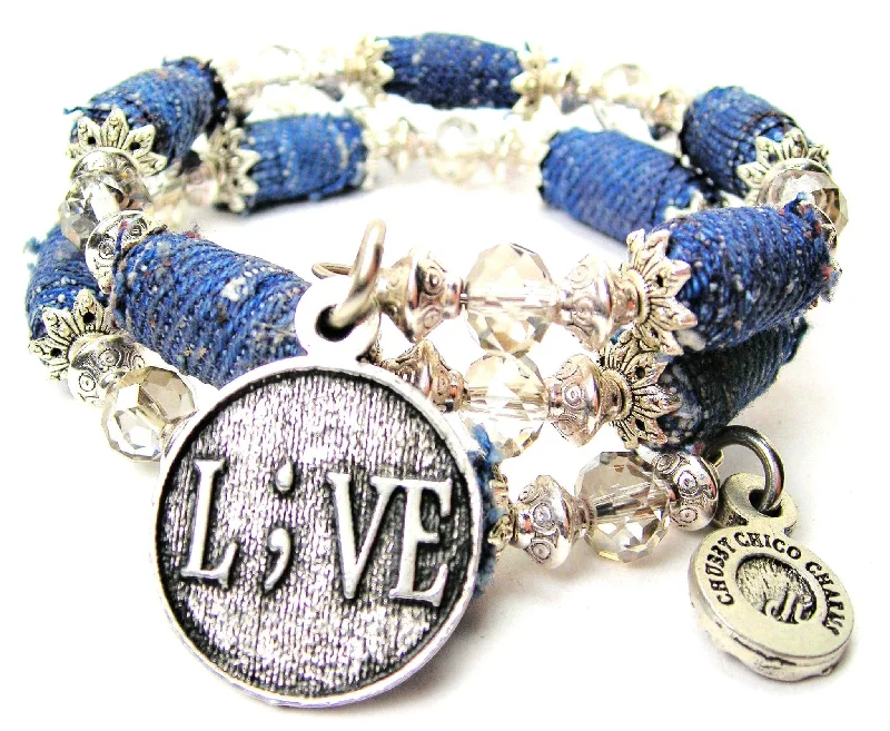 L;ve Blue Jean Beaded Wrap Bracelet