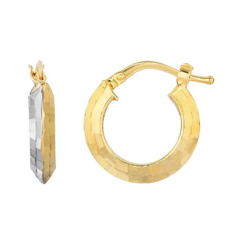 Curata 10k Two-tone Gold 10x3.4mm Textured Side by Side Hoop Earrings