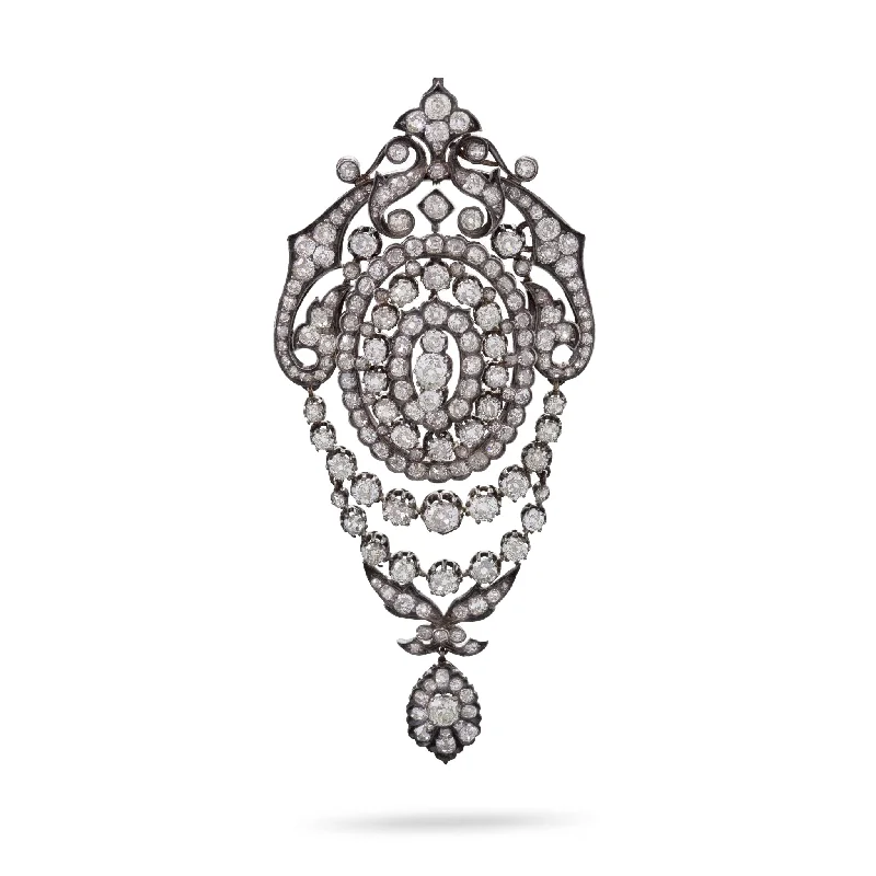 Silver-Topped Gold and Diamond Pendant Brooch