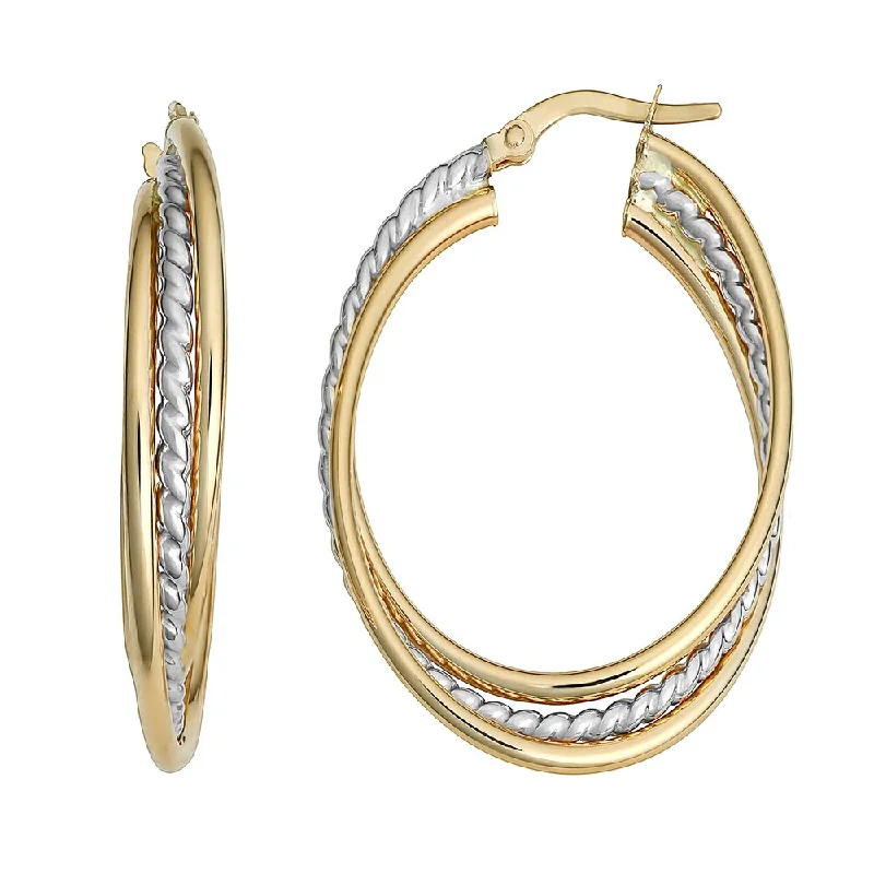 Fremada Italian 14k Two-tone Gold Overlapping Triple Oval Hoop Earrings