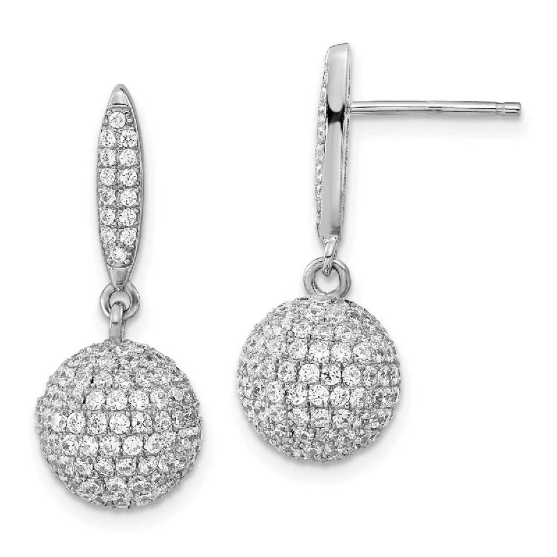 Curata 925 Sterling Silver 24x10mm Micro Pave Dangle 3 d Ball Post Earrings