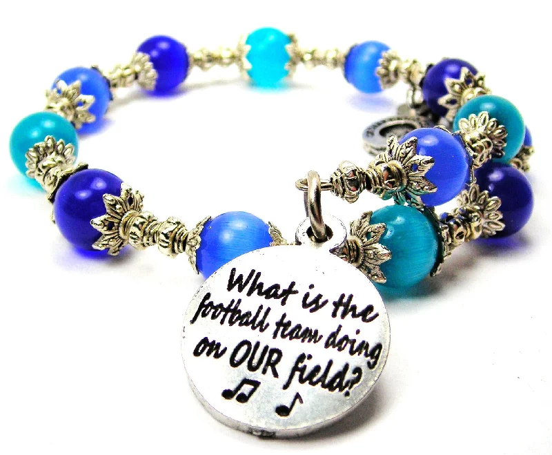 What Is The Football Team Doing On Our Field Cat's Eye Beaded Wrap Bracelet