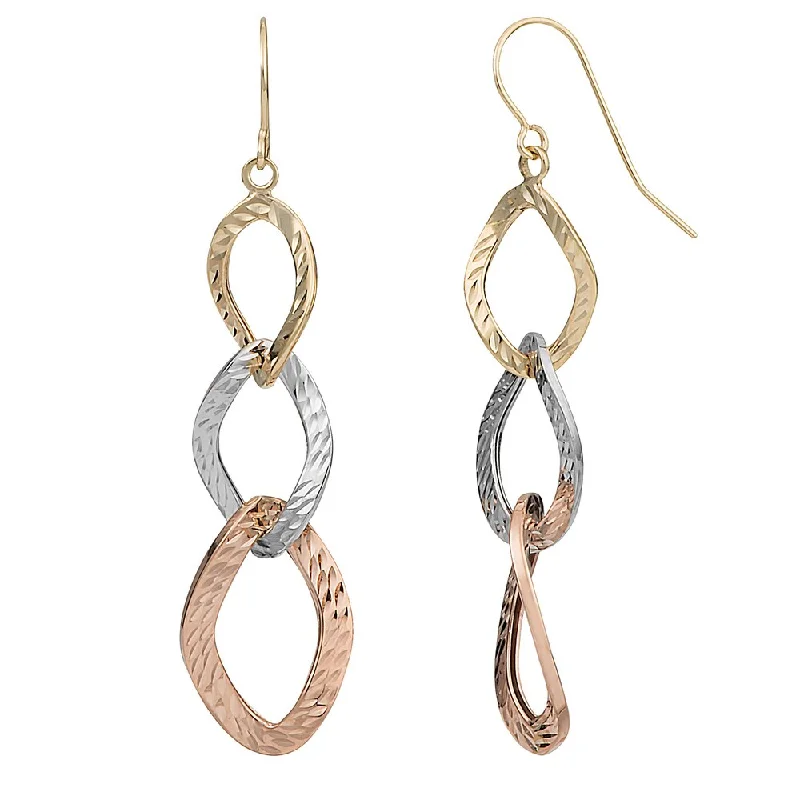 Fremada 10k Tri-color Gold Graduated Diamond-cut Twist Ovals Drop Earrings