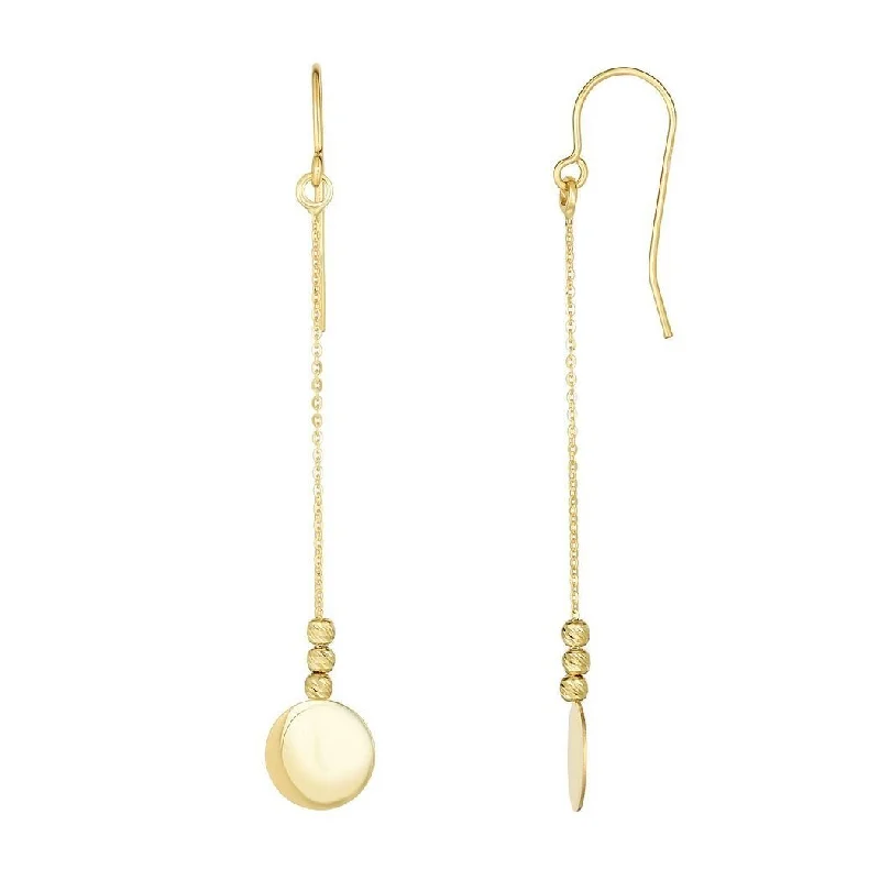 Curata 10k Yellow Gold 55x6mm Polished Circle Disc & Bead Drop Hook Earrings