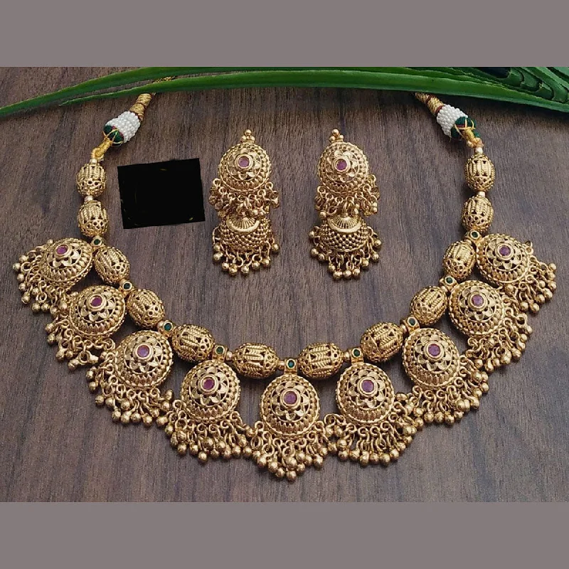 FS Collection Gold Plated Pota Stone And Pearls Necklace Set