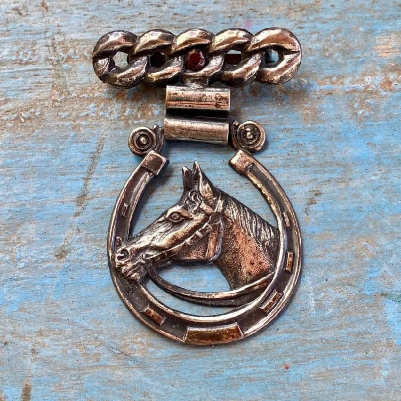 Vintage Sterling Silver Equestrian Horse Horseshoe Pin Brooch