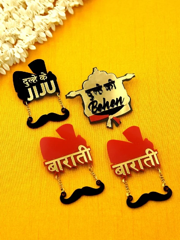 Dulhe ke Jiju + Behen + Barati Brooch Set of 4