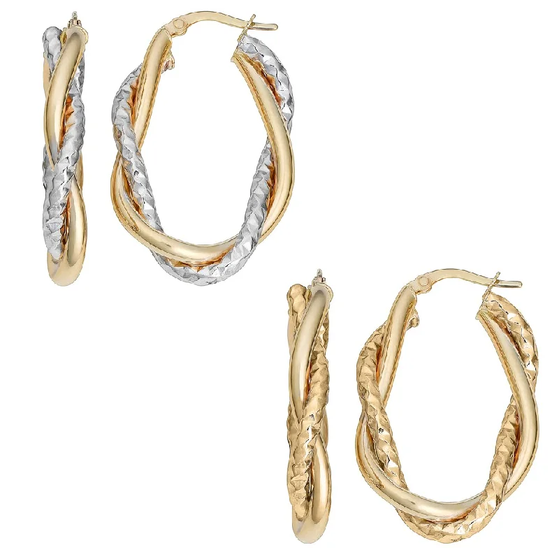 Fremada 10k Gold Interwined High Polish and Diamond-cut Oval Hoop Earrings