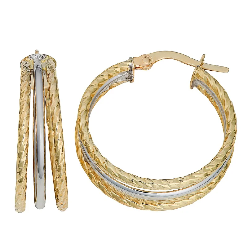 Fremada 10k Two-tone Gold Diamond-cut and High Polish Triple Hoop Earrings