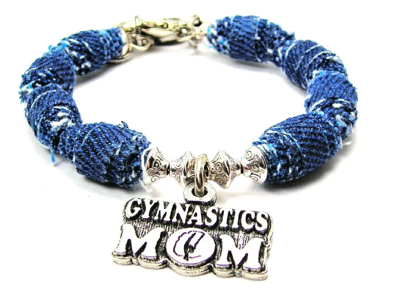 Gymnastics Mom With Gymnast In O Blue Jean Beaded Toggle Bracelet