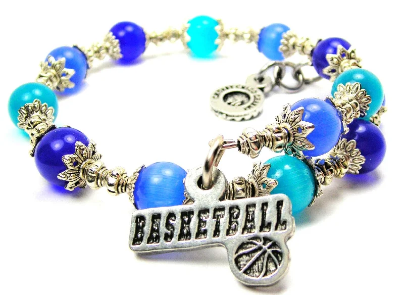 Basketball Tab With Basketball Cat's Eye Beaded Wrap Bracelet