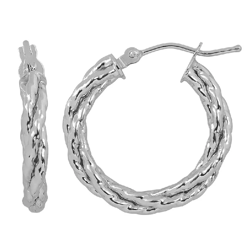 Fremada Italian 14k White Gold 3x15-mm Braided Round Hoop Earrings