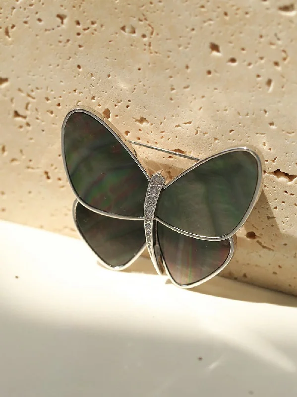 Elegant Gray Mother of Pearl Butterfly Brooch