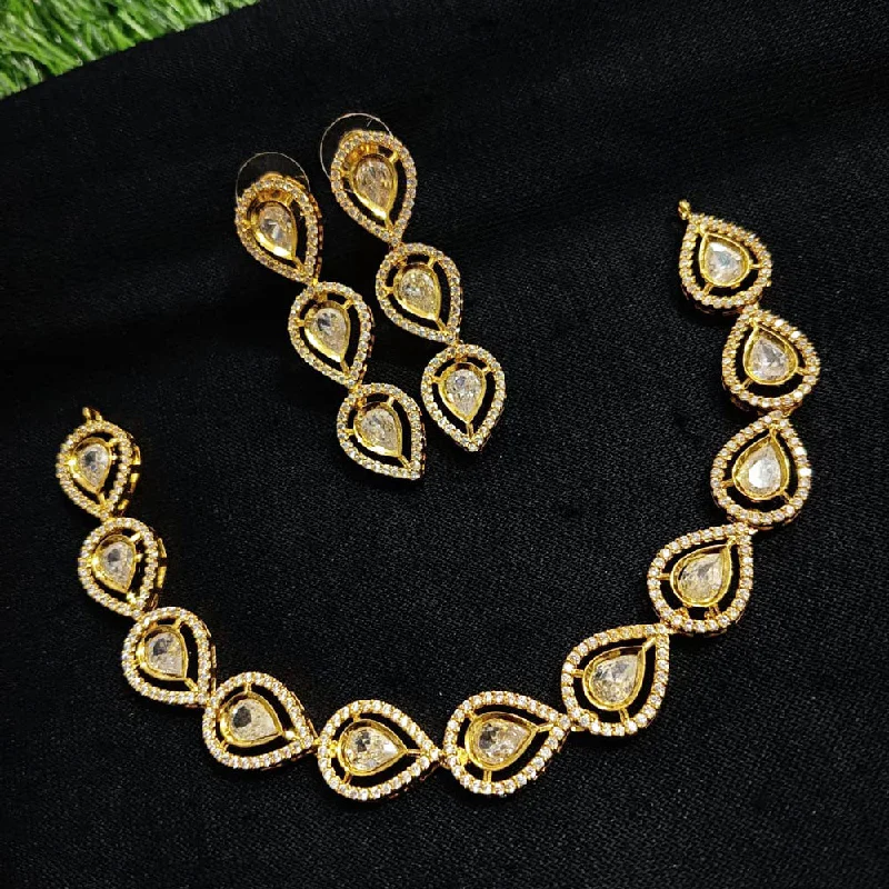 Pooja Bangles Gold Plated Crystal Stone Necklace Set