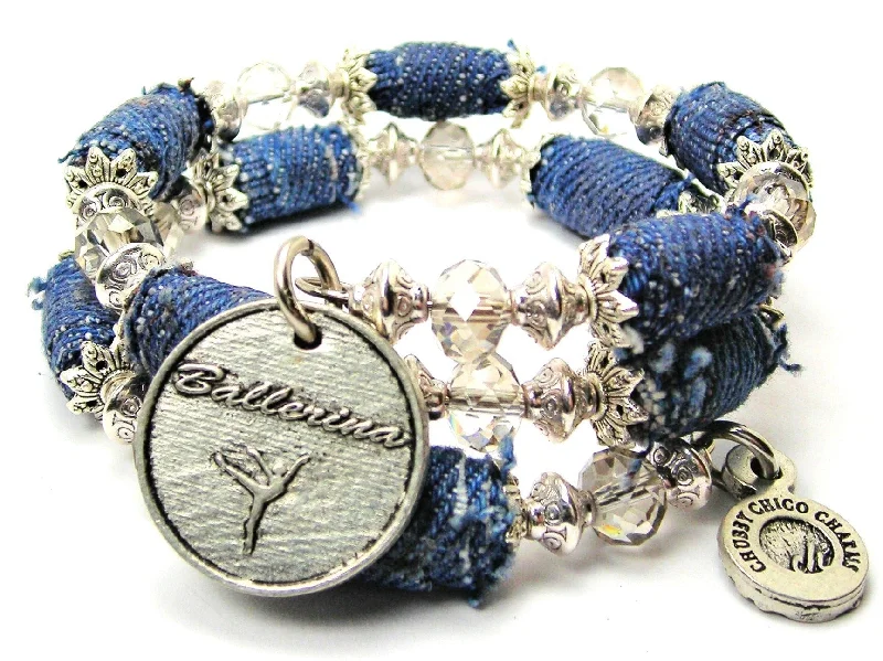 Ballerina Circle Blue Jean Beaded Wrap Bracelet