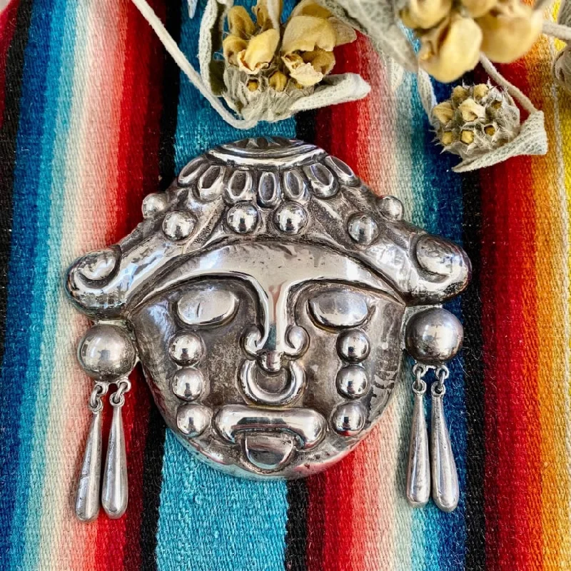 Huge Taxco Mexican Sterling Silver Tonatiuh Brooch