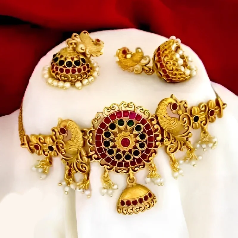 Shree Chamunda Jewellers Gold Plated Pota Choker Necklace Set