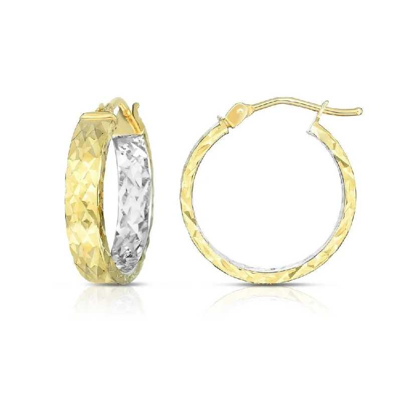 Curata 14k Gold Yellow White Finish Sparkle Cut Earrings With Hinged Clasp